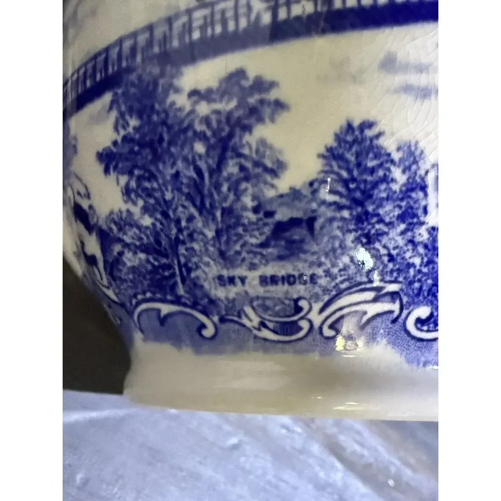 Vintage Olde English Staffordshire Rock City Garden Blue Transferware 4” H